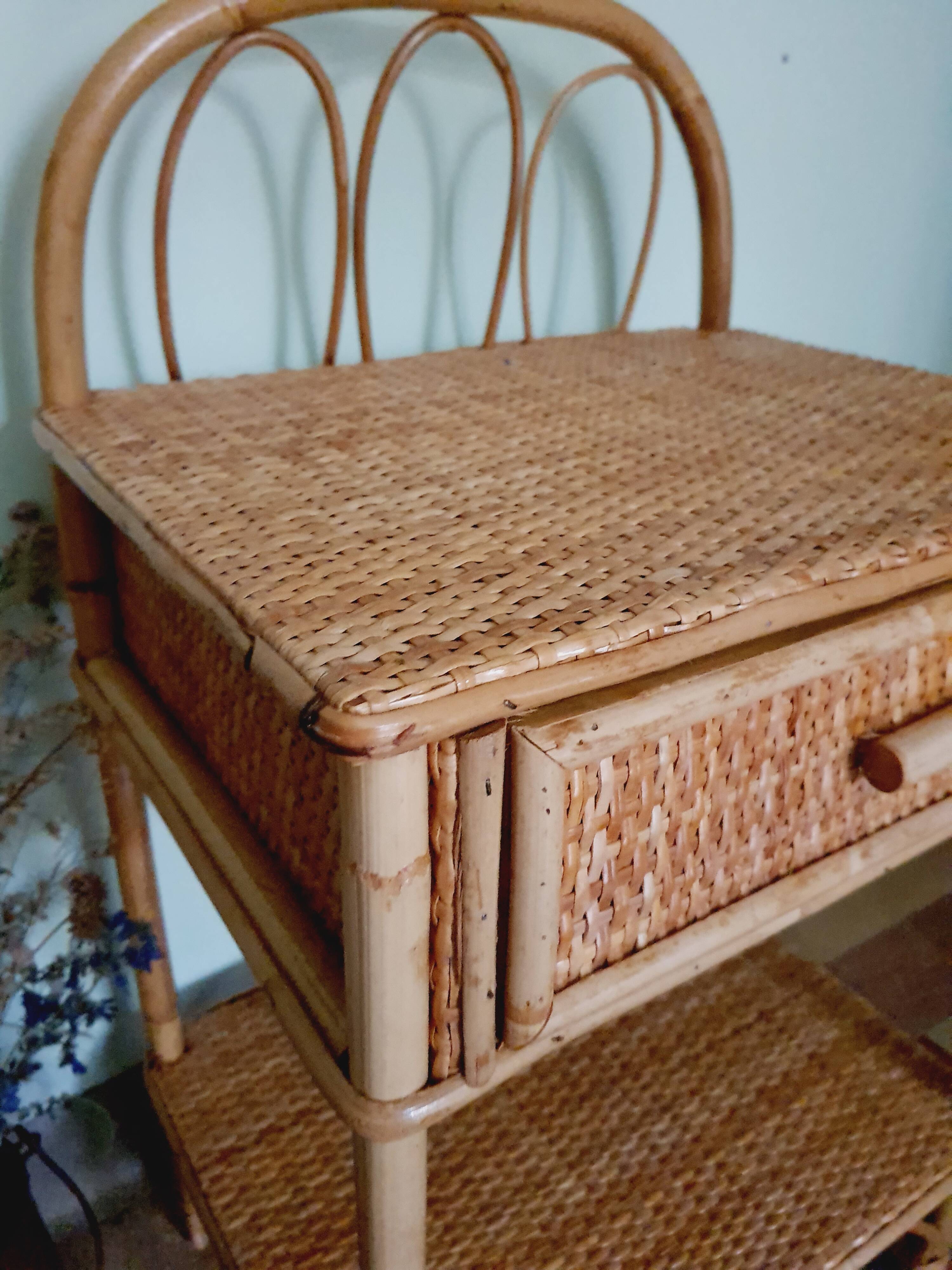 60' vintage rattan bedside table