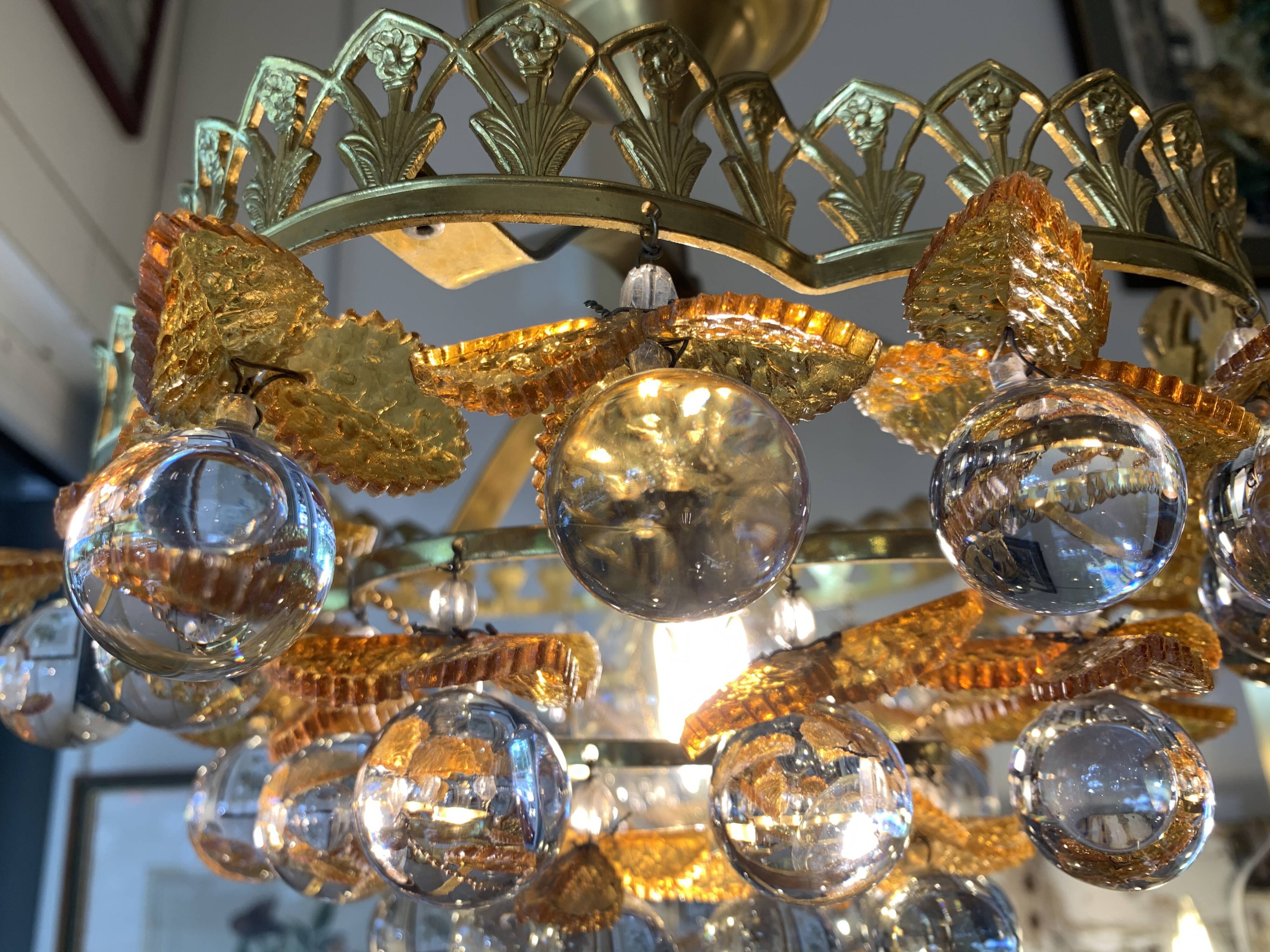 Murano ceiling light yellow flowers and glass balls 1970