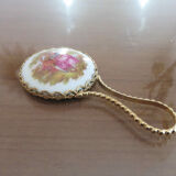 Handheld mirror in porcelain and gilded metal 50s 60s
