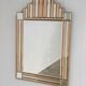 Art Deco style peach & clear bevelled mirror with brass frame, 1980s