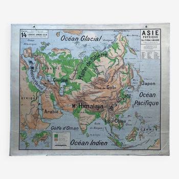 Carte géographique scolaire de l'asie physique n°14 par vidal lablache