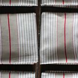 6 beige and red mattress cloth napkins