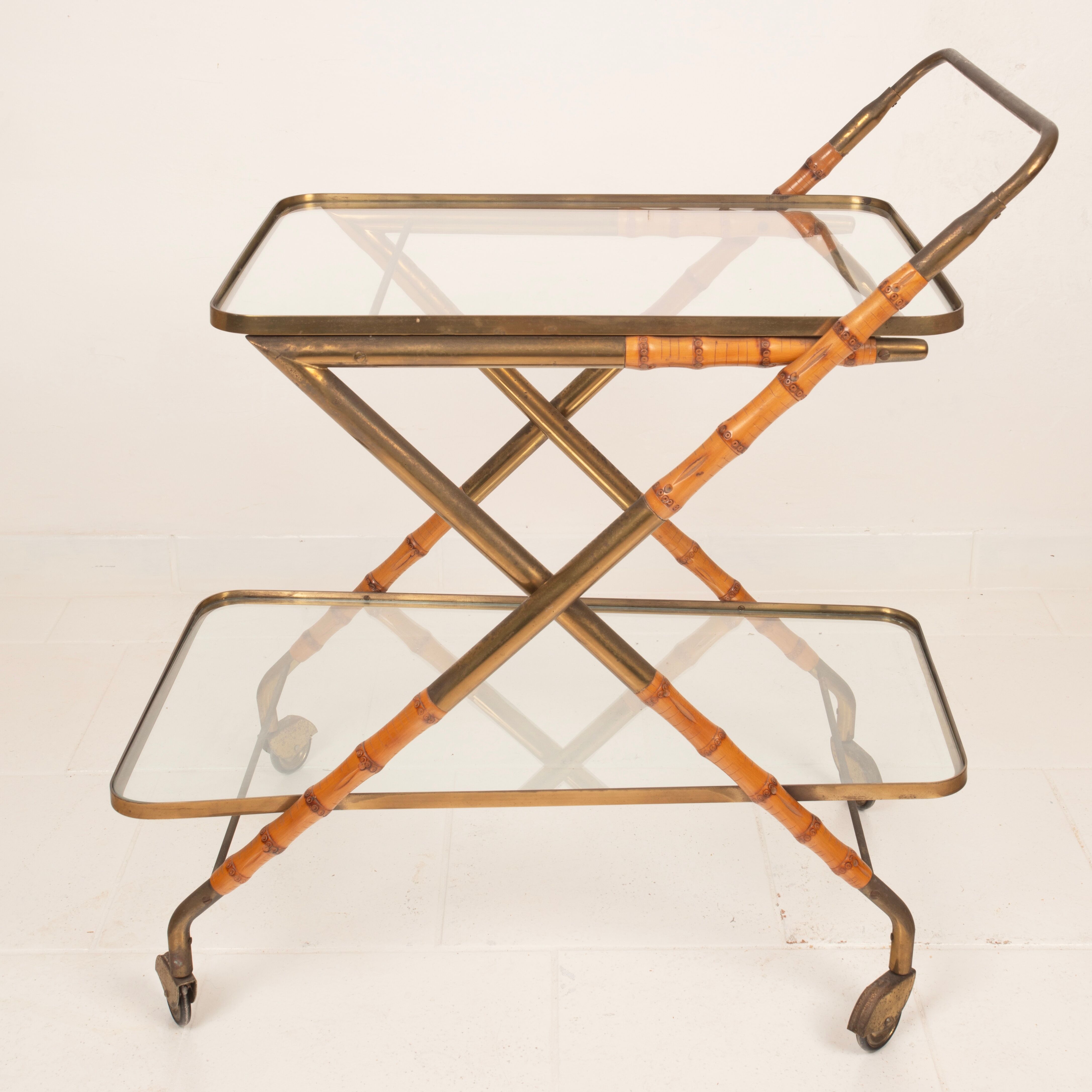 Cesare Lacca Cart in Faux Bamboo and Brass, 1950