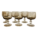 6 small vintage smoked stemmed glasses