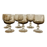6 small vintage smoked stemmed glasses