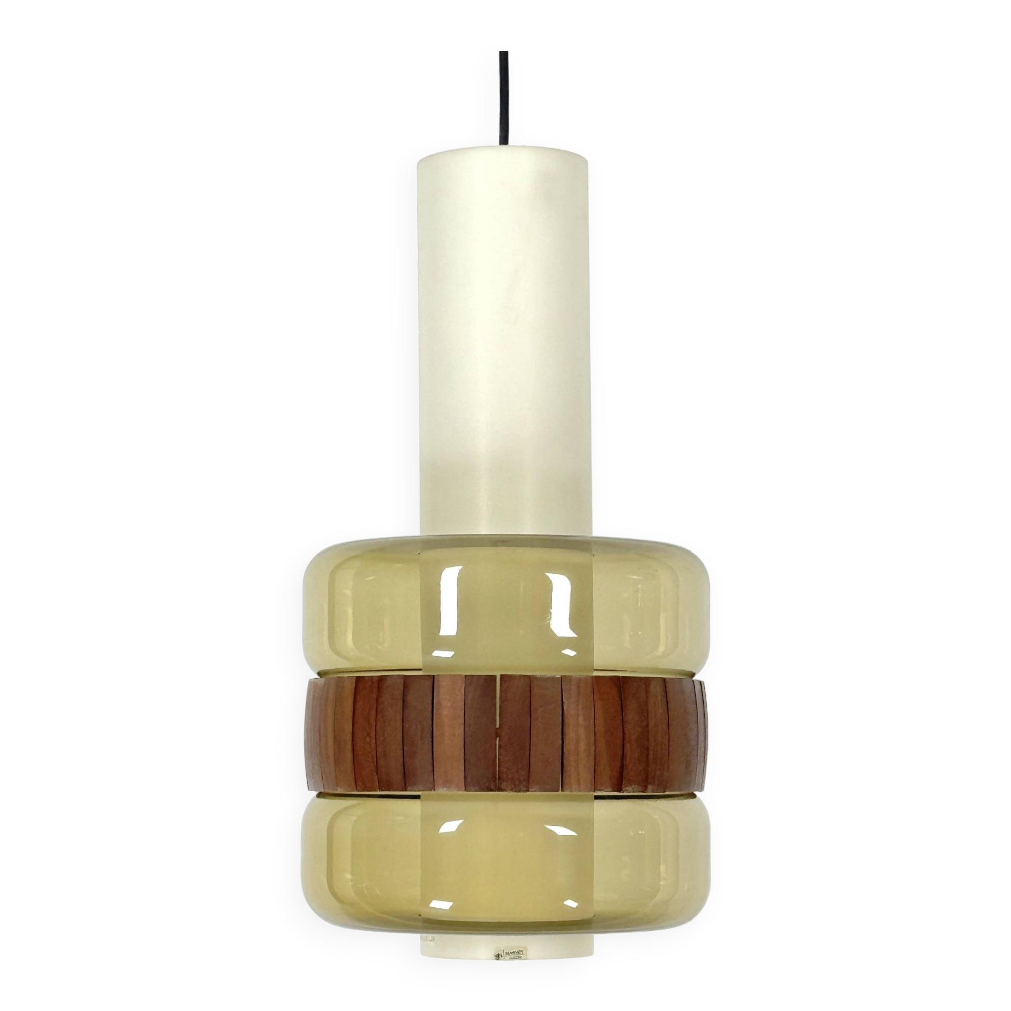 Mid-Century Harvey Guzzini pendant from 1960s. Labeled.