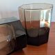 Set of three hexagonal smoked glass glasses – 1970s