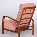 Fauteuil art déco restauré, hêtre bois massif, noyer, années 1930, Tchéquie