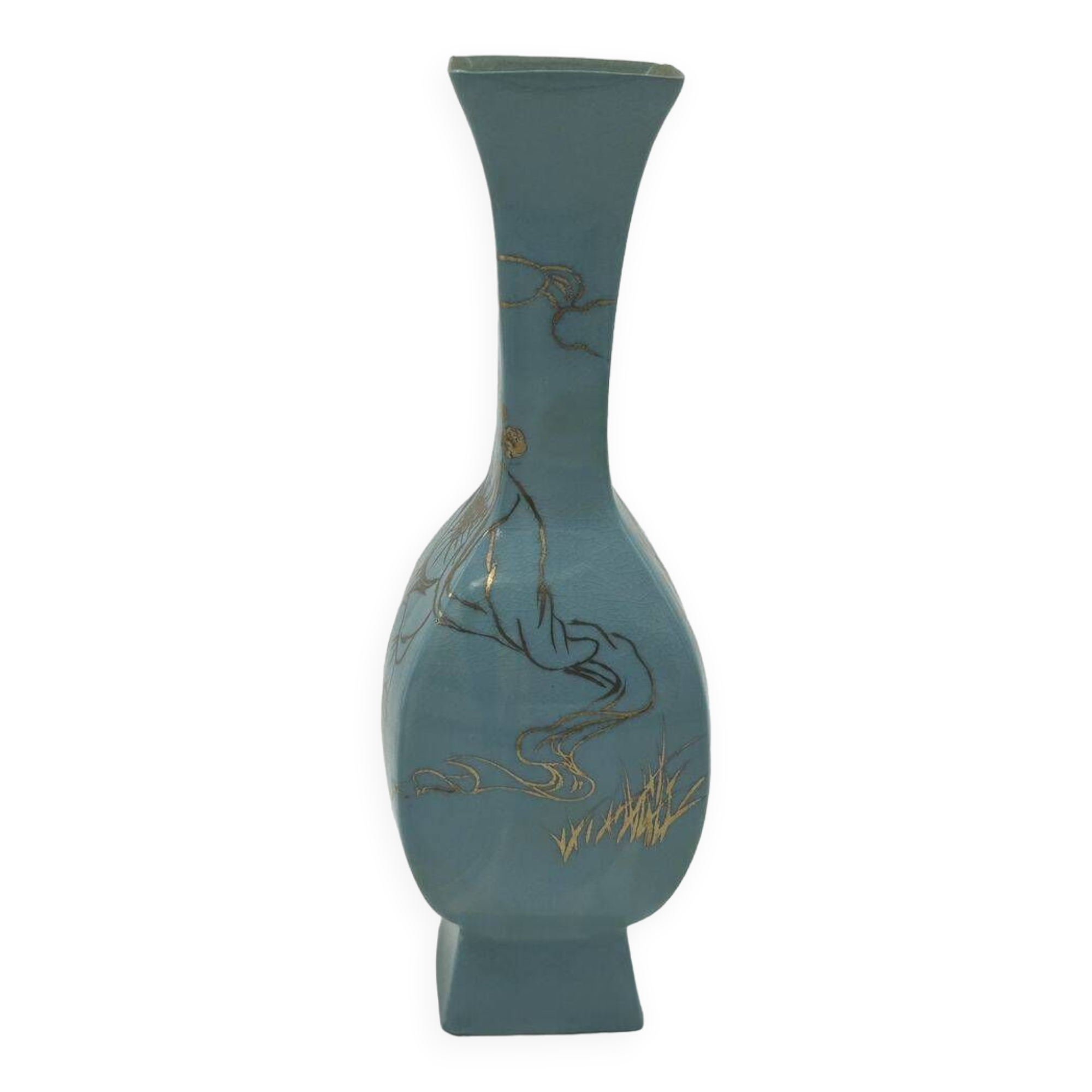 Chinese porcelain vase, cetadon, with gold leaf, Jingdezhen