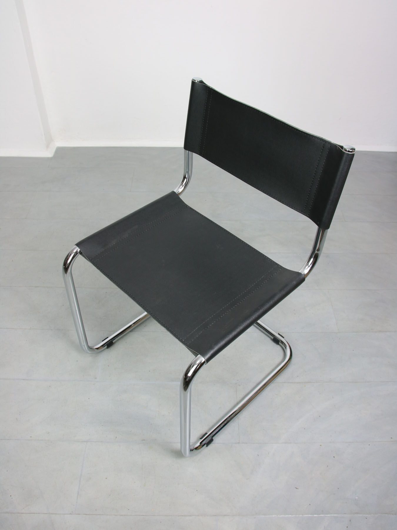 Vintage black leather bauhaus chair, italy