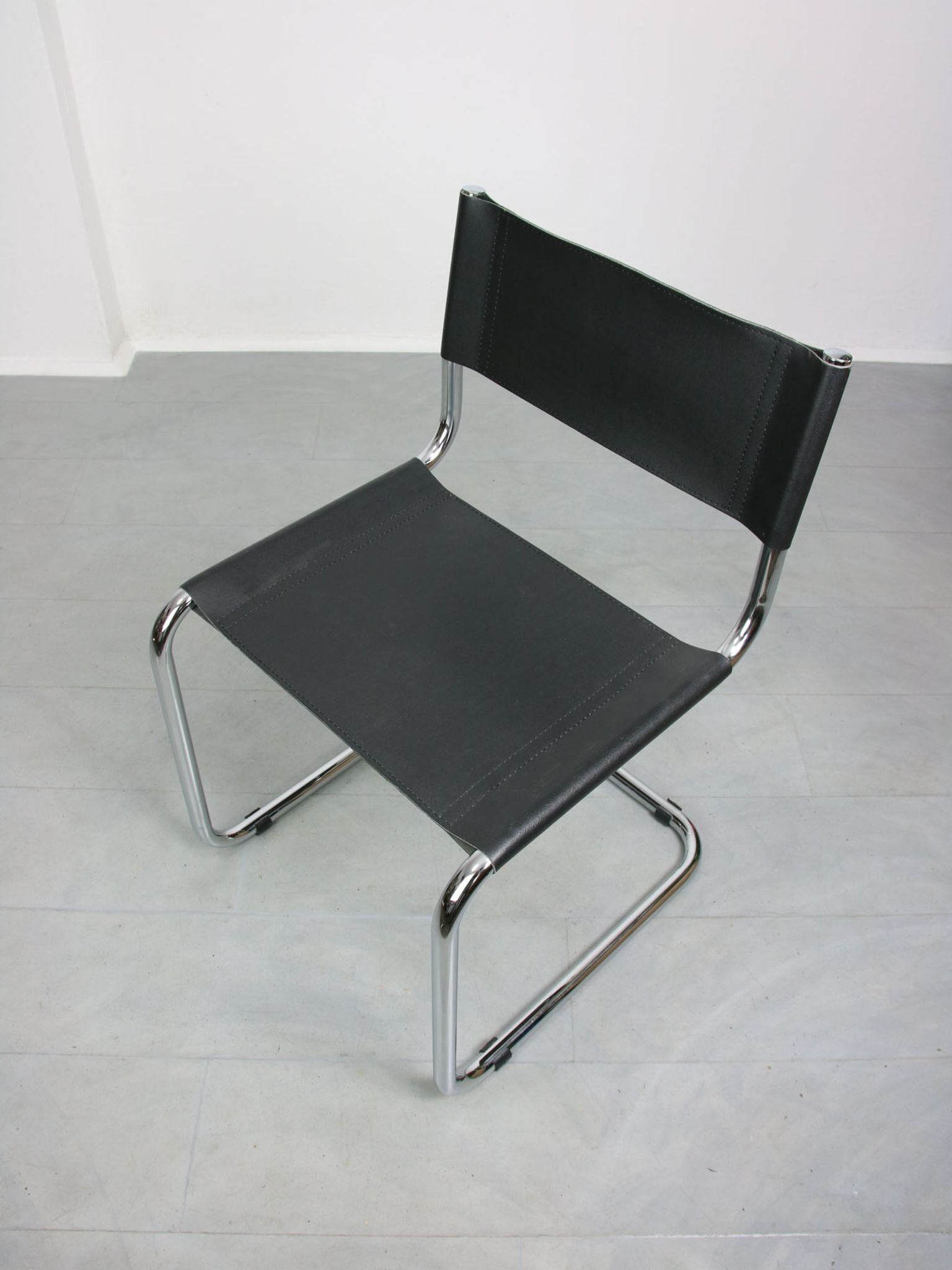 Vintage black leather bauhaus chair, italy