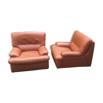 Pair of Guermonprez leather armchairs