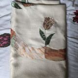 Tablecloth and napkins with a spring theme, vintage tulips, new polyester.