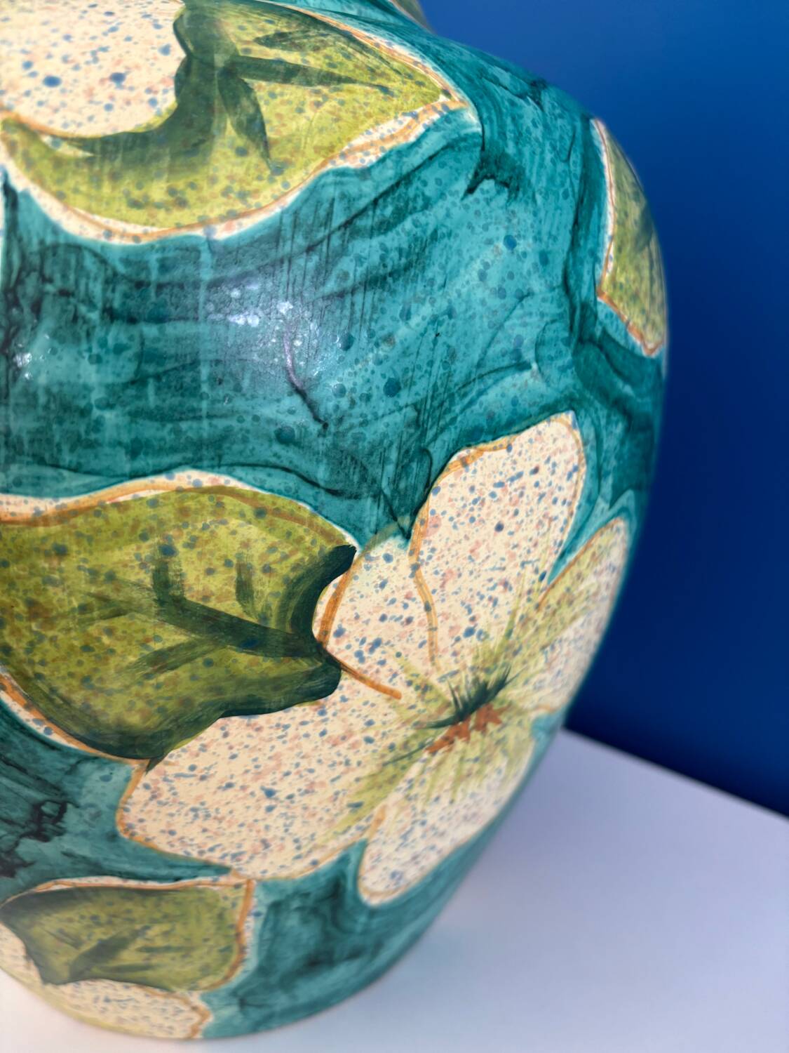 Ceramic lamp base made in Italy yellow and green flower