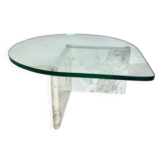 Table basse vintage en verre et marbre - design inspiré du Bauhaus