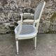 White and blue caned medallion armchair Louis XVI