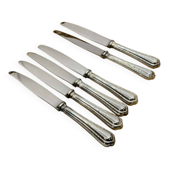 Set of 6 CHRISTOFLE dessert knives, SPATOURS model, in silver metal