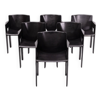 6 chaises de salle à manger en cuir et bois par Arnold Merckx pour Arco