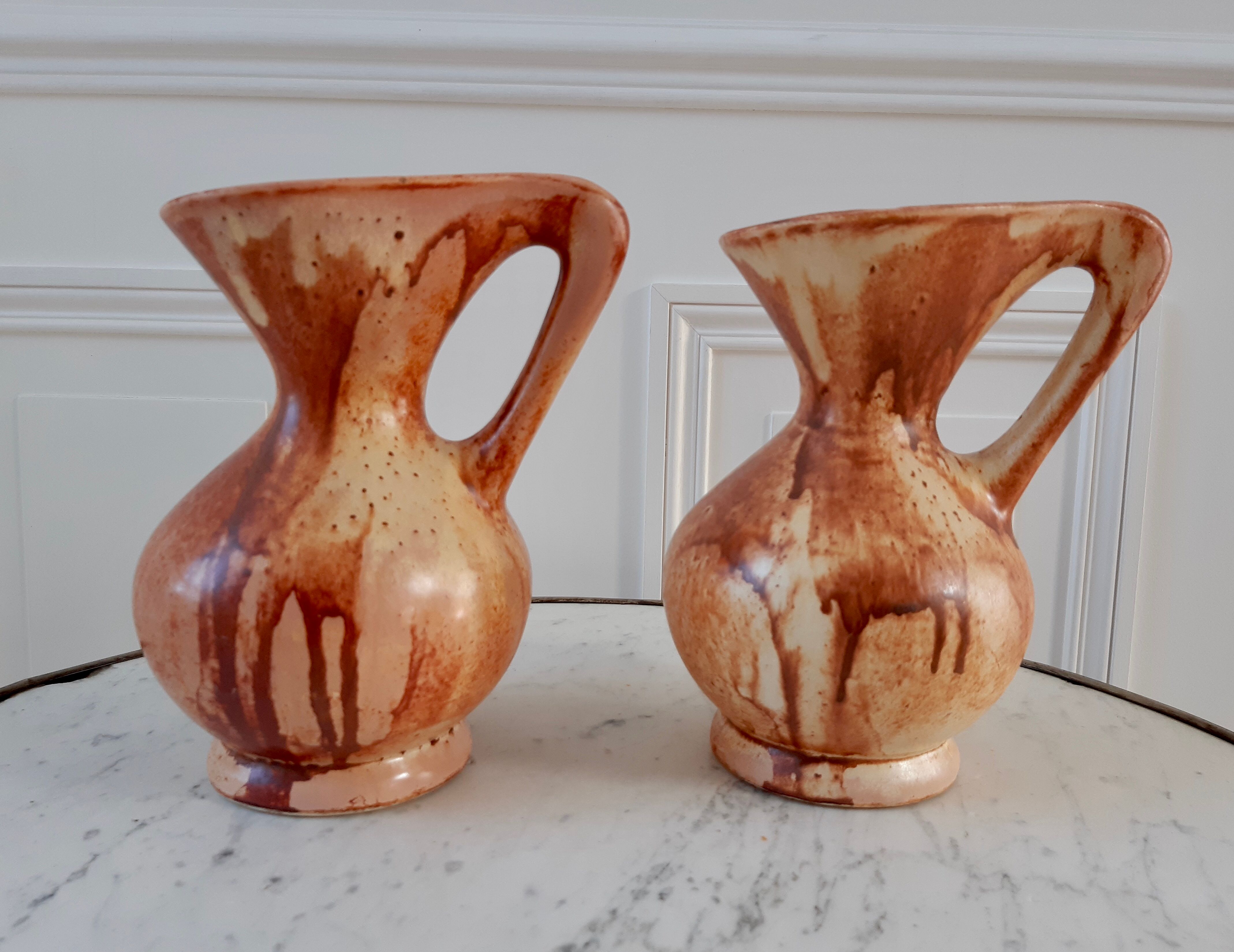 Duo pitchers in vintage Vallauris sandstone