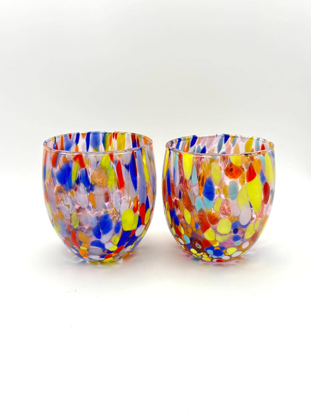 Set of 6 blown glass glasses with Murano murrine.
