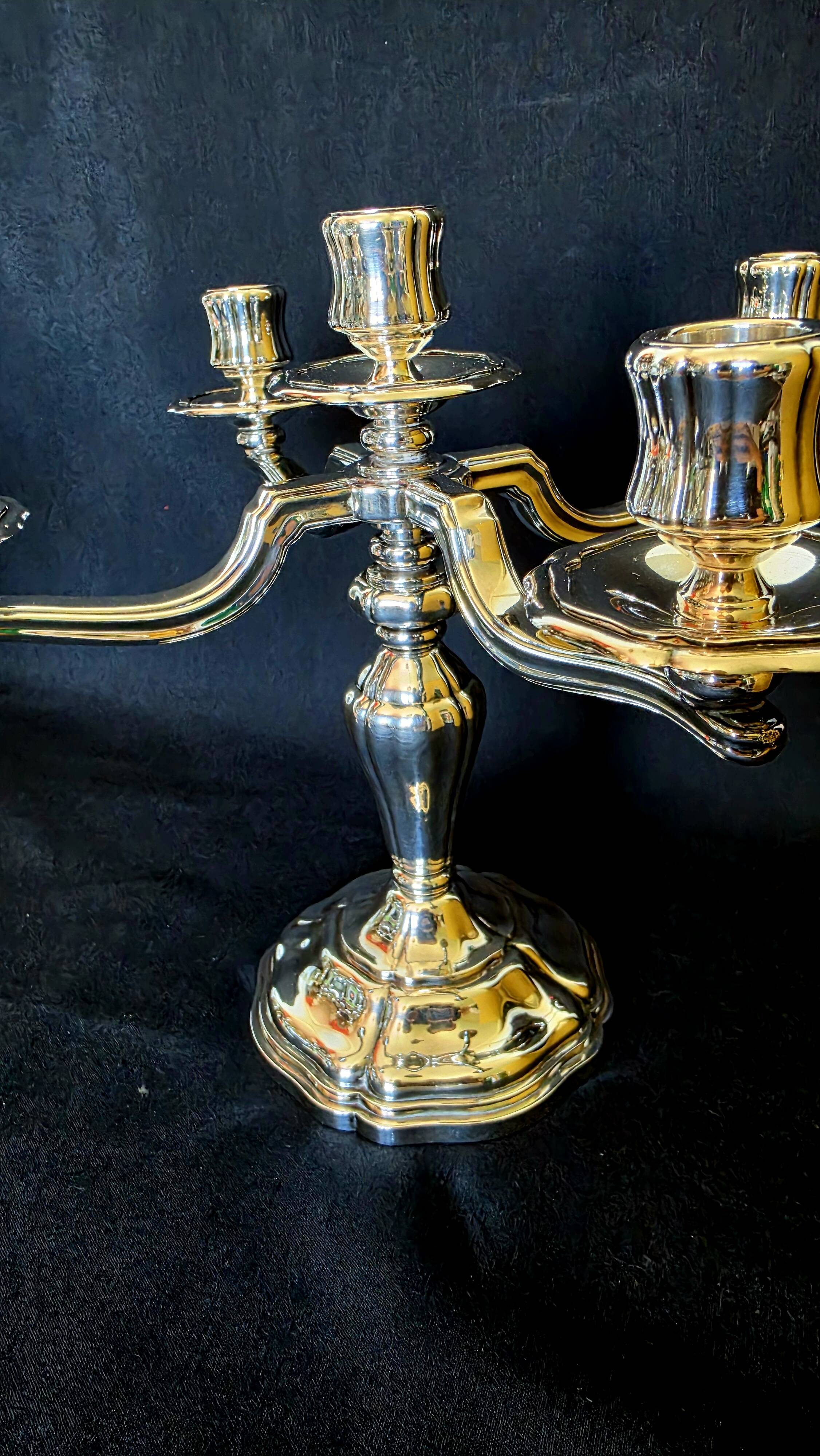 Exceptional pair of table candlesticks in fine silver, St. Médard Paris