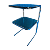 Vintage 1970s coffee table square chrome base u-shaped oval profile