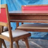 60 year table with 3 chairs and a bench