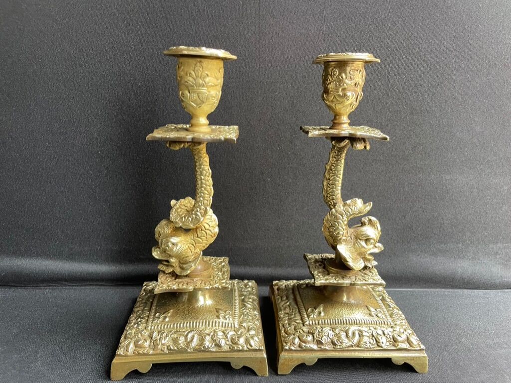 Pair of Napoleon III candle holders - Louis XIV style - Bronze (gilded)