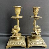 Pair of Napoleon III candle holders - Louis XIV style - Bronze (gilded)