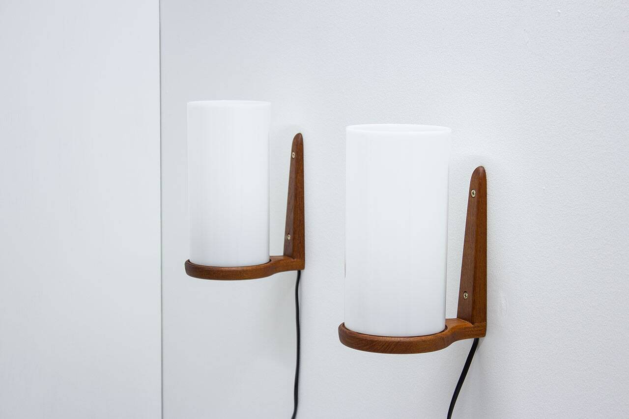 Pair of teak & acrylic sconces by Luxus, Sweden
