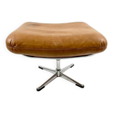 Brown leather ottoman on chrome base
