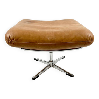 Brown leather ottoman on chrome base