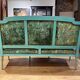 Louis XVI style bench in blue lacquered wood with gold trim