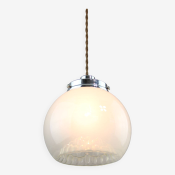 Mid-Century Italian Chrome and Murano Glass Pendant Lamp