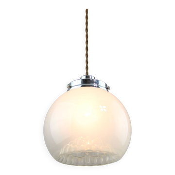 Lampe à suspension italienne du milieu du siècle en chrome et verre de Murano