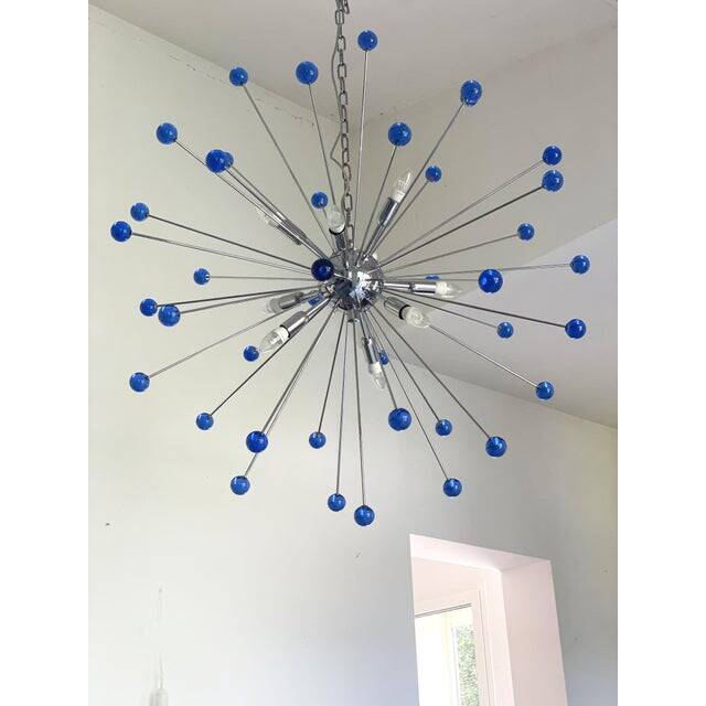 Contemporary blue “star” murano glass sputnik chandelier