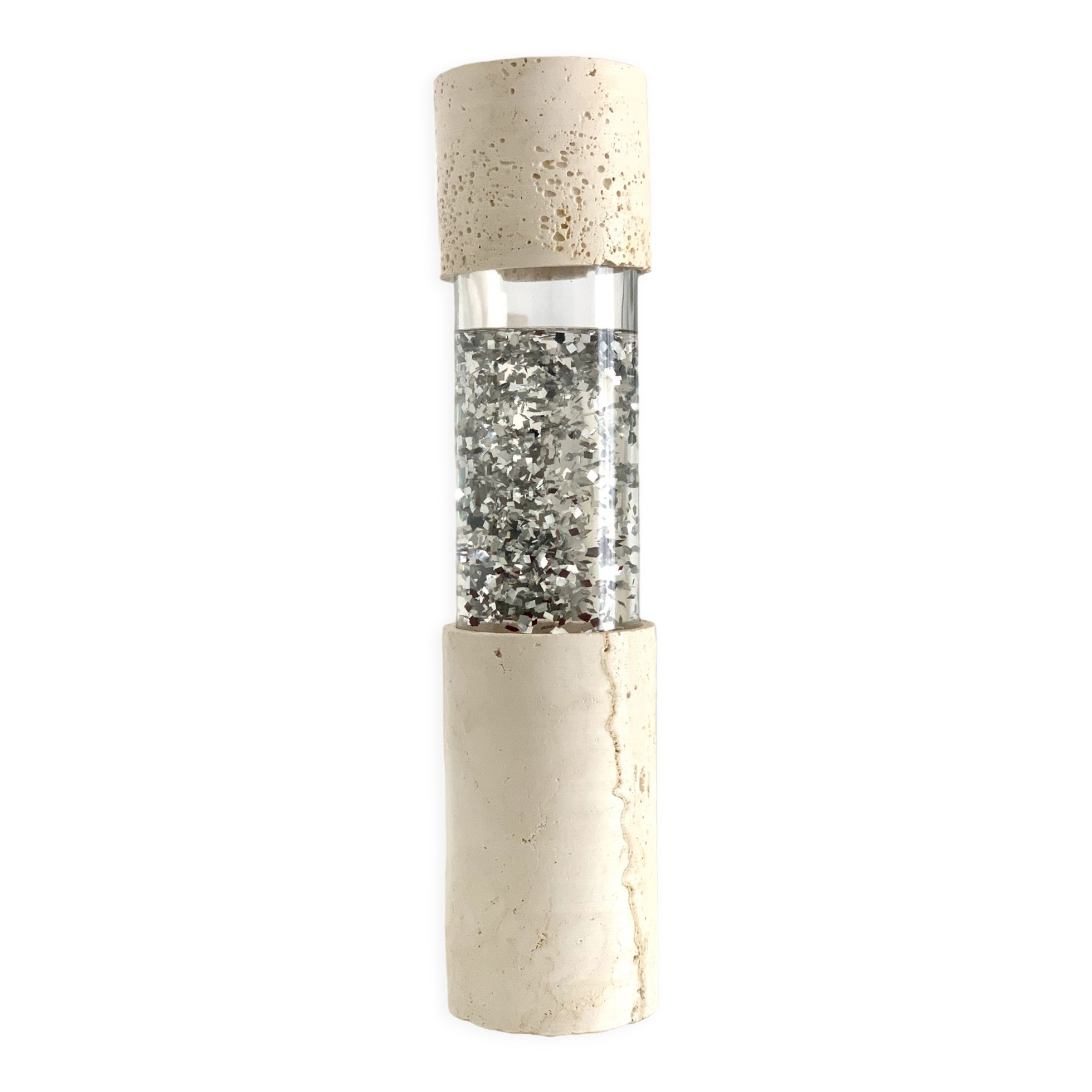 Vintage glitter lamp and travertine from the 70s.
