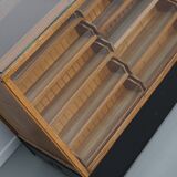 Vintage German Oak Glass Shop Counter Haberdashery Cabinet Vitrine, ca 1950