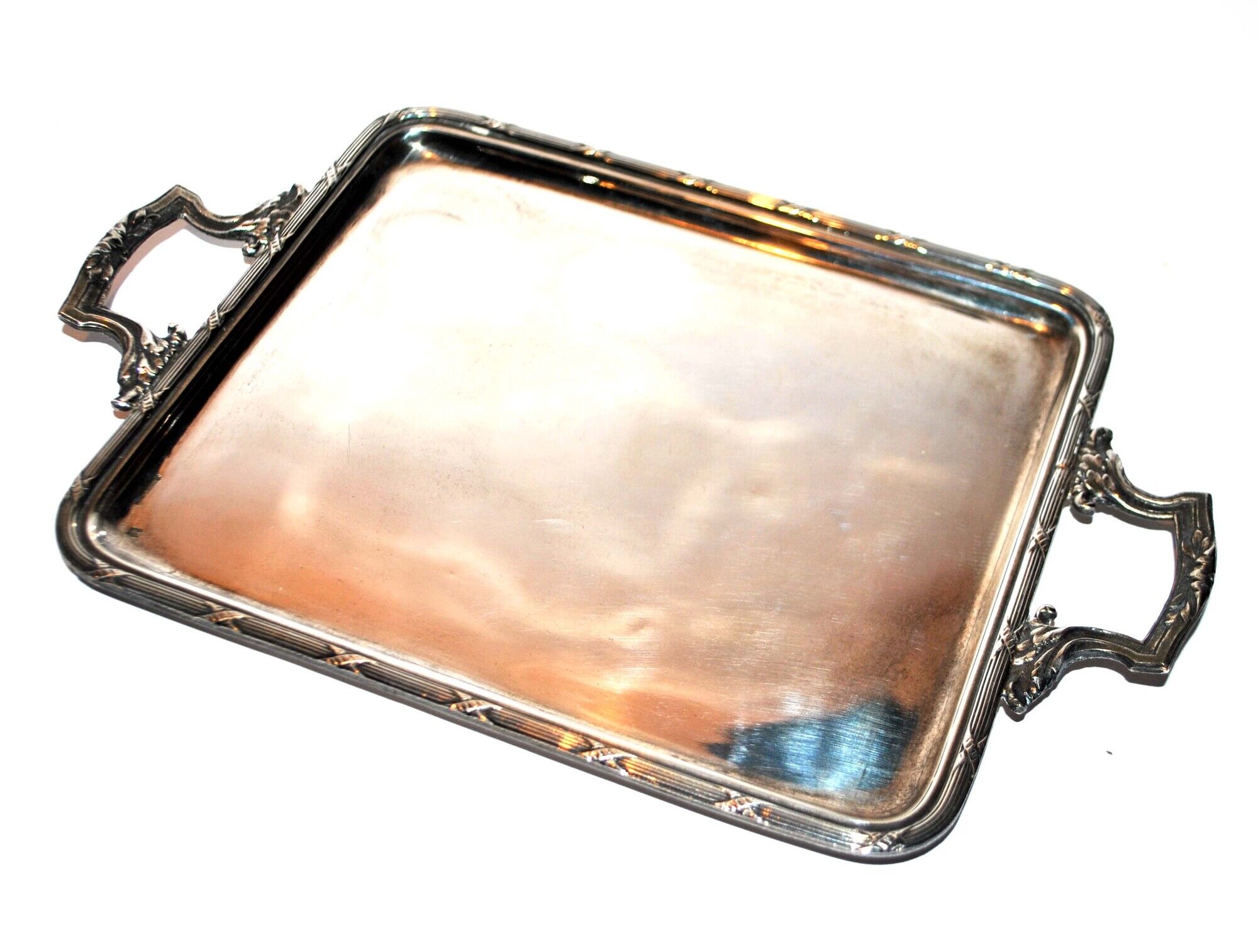 Antique silver metal top with crossed ribbons 21.5x15.5cm