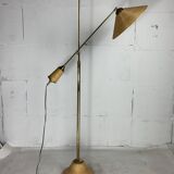 Italian adjustable floor lamp in pencil reed bamboo rattan and brass, 1970s