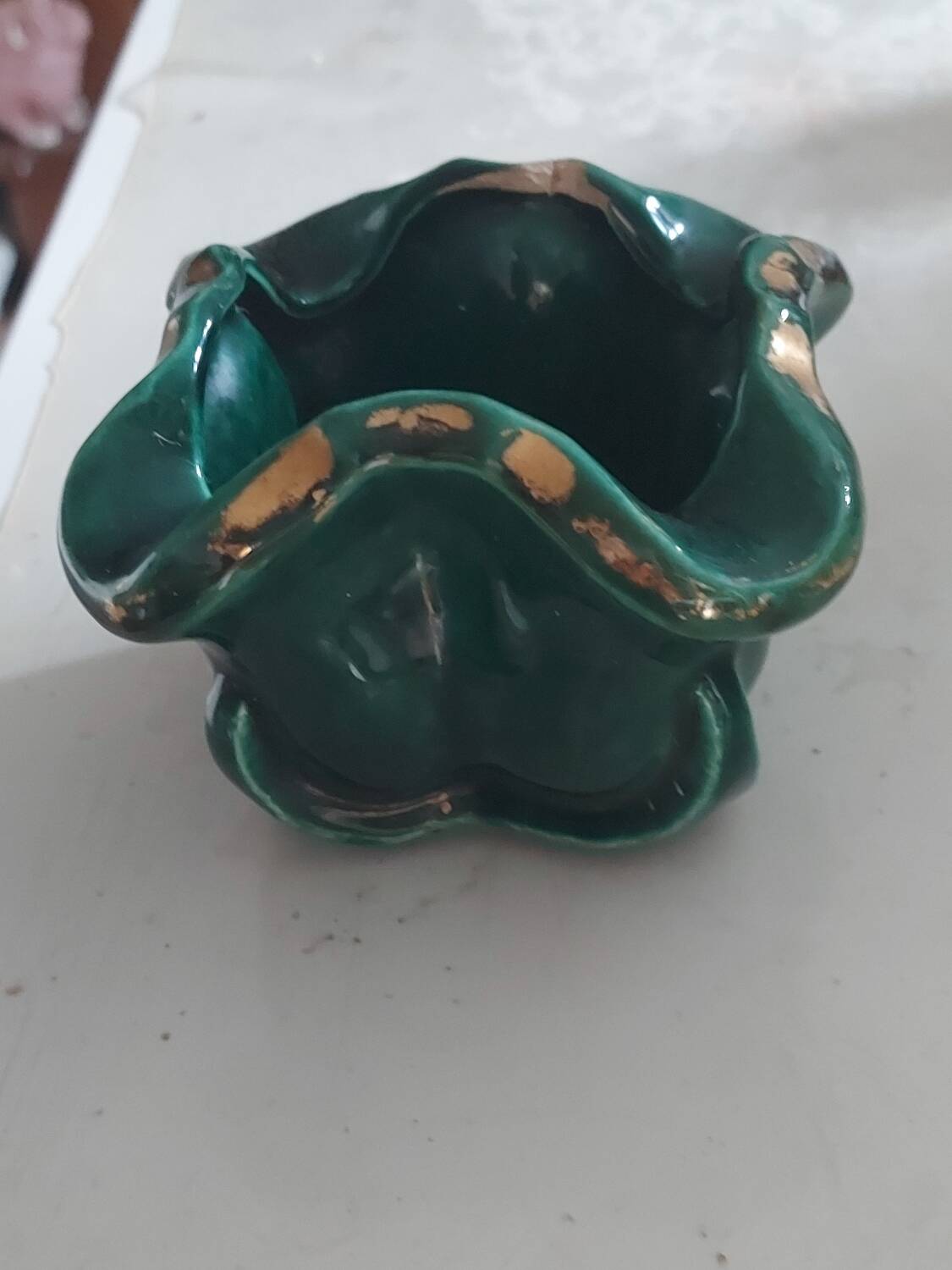 Ancien cendrier céramique vert doré signé SRB paris