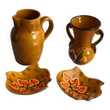 Vallauris ceramic pitcher, vase and bowls