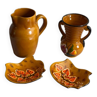 Vallauris ceramic pitcher, vase and bowls