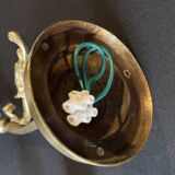 20th century Louis XVI style swan neck wall light in arabesque bronze and pleated glass tulip.