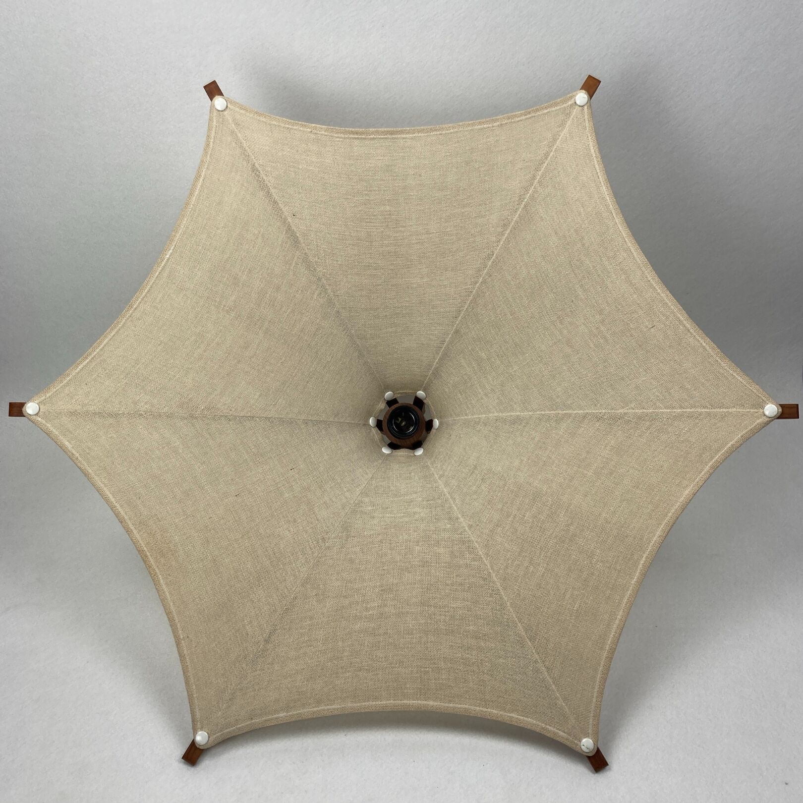 Teak and linen umbrella pendant by Domus, 1970s