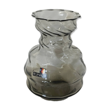 Smoky Gray Regenhütte Vase with Swirled Ribbing, German Handblown Glass