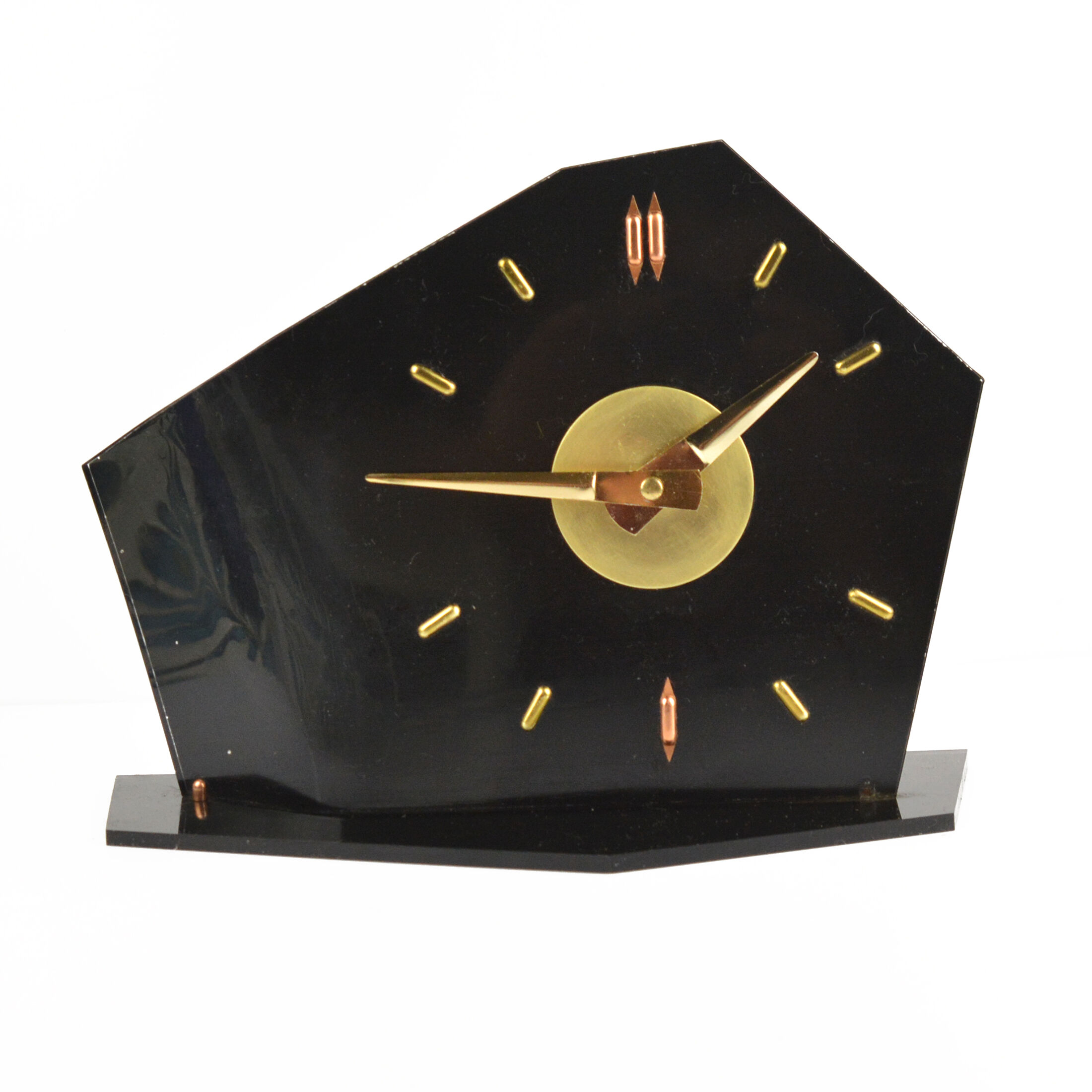 1950s bakelite brusel style fireplace clock, prim czechoslovakia