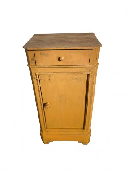 Yellow painted wooden bedside table