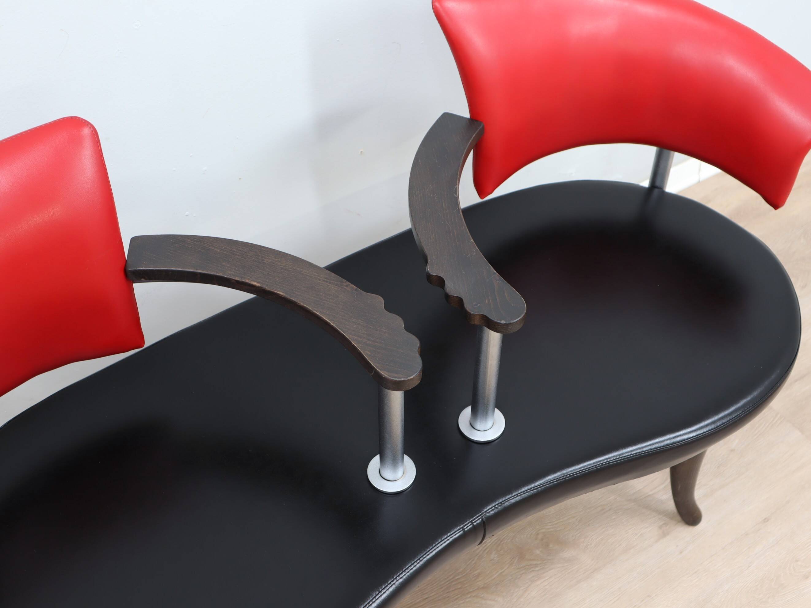 1990s Italian black and red post modern design bench