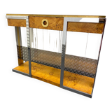 Steel and elm burl console circa 1970